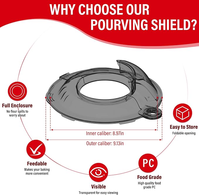 Pouring Shield for KitchenAid Tilt Head 4.5-5 QT (for Stainless Steel Bowls Only), for Kitchen aid Accessories and Attachments, Fully Enclosed Foldable Lid Mixer Bowl Cover, Not For Bowl Lift (Black)