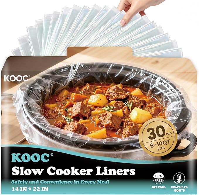 KOOC Slow Cooker Liners, 30 count 14" x 22" Extra Large Size Cooking Bags Fits 6-10 Quart Pots, Disposable Cooking Trays Suitable for Oval & Round & Retangular Pot