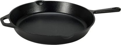 Amazon Basics Pre-Seasoned Cast Iron Skillet, Oven Safe, Even Heating, Heat Distribution, Stove Compatible, Heavy-Duty, 15-Inch, Black