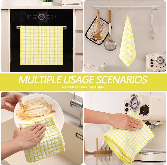 Homaxy Kitchen Towels and Dishcloths Set, 16 x 25 and 12 x 12 Inches, Set of 12 Cotton Terry Kitchen Dish Towels, Super Soft and Absorbent Dish Cloths, Yellow