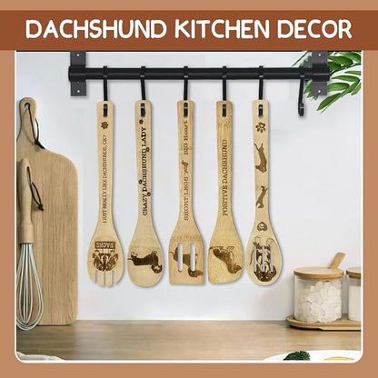 Dachshund Gifts for Women 6PCS Unique Dachshund Print Wooden Spoons Gifts Set with Keychain, Dachshund Decor Weiner Gog Gifts for Women Mom Bestie Teacher
