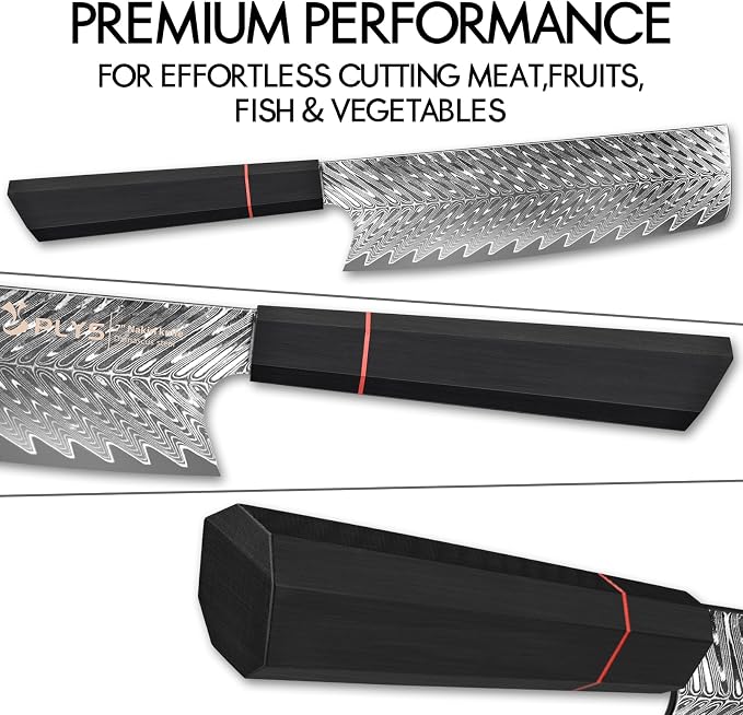 Nakiri Knife Japanese Damascus Cleaver: 6.6 Inch Chef Knife Professional Kitchen Knife Razor Sharp Meat Cleaver with G10 Ergonomic Handle