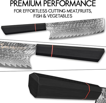 Nakiri Knife Japanese Damascus Cleaver: 6.6 Inch Chef Knife Professional Kitchen Knife Razor Sharp Meat Cleaver with G10 Ergonomic Handle