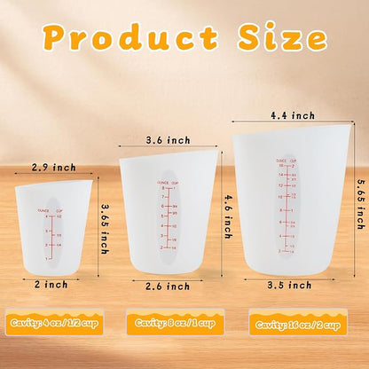 Food-Grade Silicone Cups for Melting Chocolate, 3Pcs BPA Free Silicone Measuring Cups with 1/2Cup/1Cup/2Cup Capacity, Reusable Baking Supplies for DIY Chocolate Molds