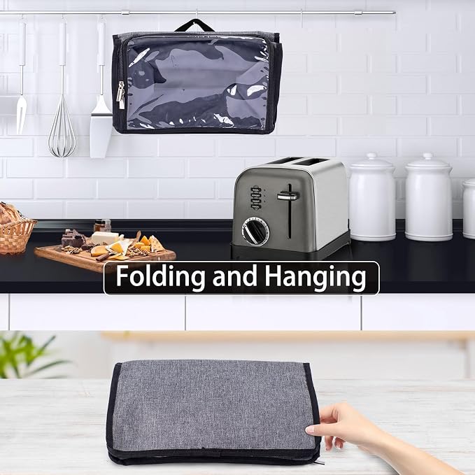 Toaster Cover with Base for 2 Slice Wide Slot, Dust Covers Compatible with Cuisinart 2 Slices, Toaster Bags with Zipper Closure (Cover Only)