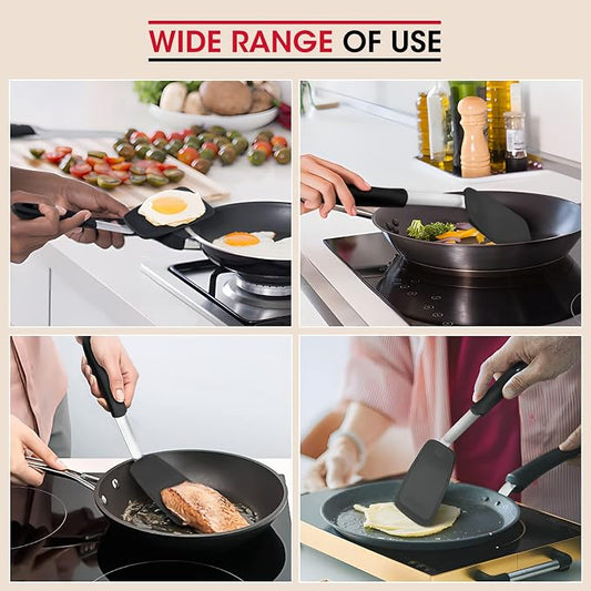 Unicook Flexible Silicone Spatula Turner 2 Pack, 600°F Heat Resistant Spatula for Nonstick Cookware, Essential Kitchen Cooking Utensil for Flipping Eggs, Burgers, Crepes and More, Small and Medium