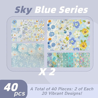 40-Pcs Light & Fresh Floral Fabric Strips - Precut Cotton for DIY Quilting & Home Decor