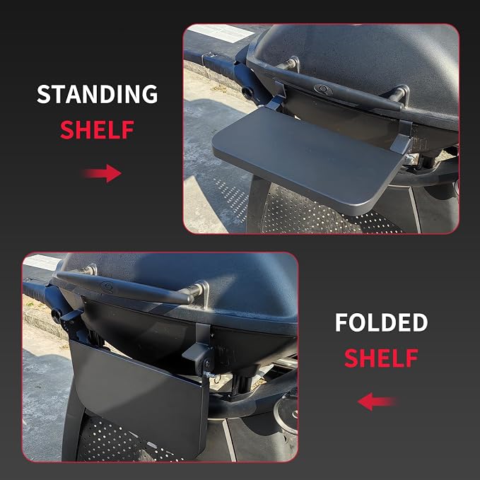 Utheer Folding Front Shelf for Weber Q Series Grills, 13.8" x 9" Heavy-Duty Steel BBQ Prep Table, Supports Up to 60 lbs, Space-Saving Foldable Front Shelf for Weber Q1000 Q1200 Q2000 Q3000