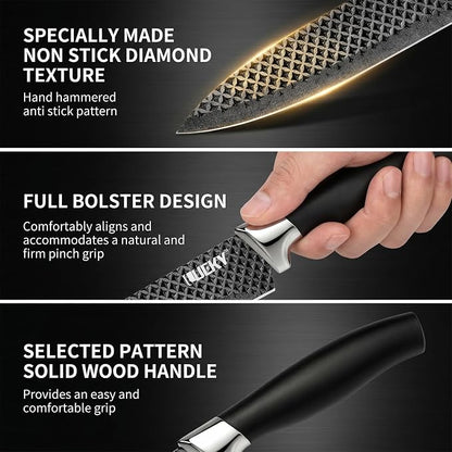 Knife Set, 8 Pieces Kitchen knife Set with Healthy Anti-Rust Coating, Stainless Steel Professional Chef Knife Set with Block, Sharp Kitchen Knives Set with Block for Home Cooking, Dishwasher Safe