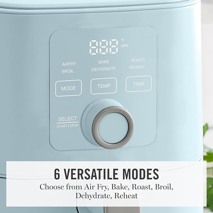 Martha Stewart 6QT Air Fryer, 6-in-1, Bake, Broil, Roast, Air Fry, Dehydrate, Reheat, Ceramic Non-Stick Basket, Crispy Results Fast, 400°F Max Temp, Shake Reminder, Sky Blue