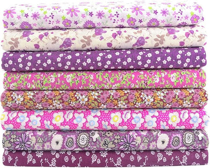 100% Cotton Fabric Bundle - Floral Pre-Cut Squares (20"x20") for Sewing, DIY Patchwork & Quilting (Purple)