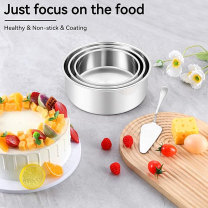 Leonyo Tall Round Cake Pans, 6’’- 8’’- 9½’’ Cake Pan Set for 3, Stainless Steel Round Layer Baking Tier Cake Pans Set, 3-Tiered Cake Tins for Birthday Wedding, Non Toxic & Healthy, Dishwasher Safe