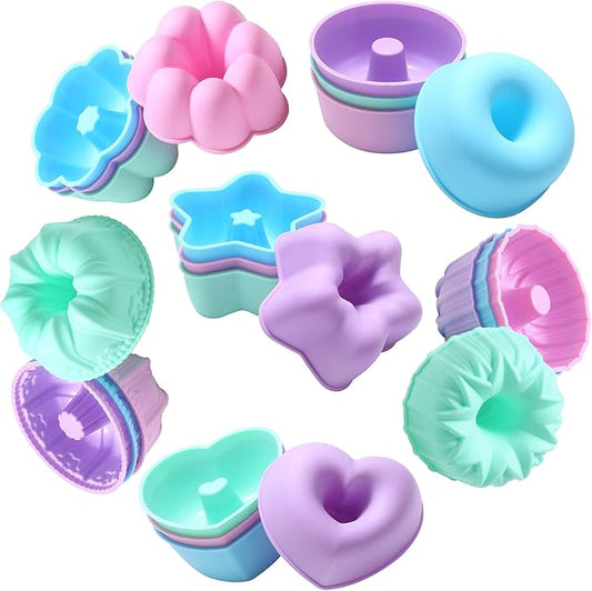 To encounter 24Pack Silicone Molds, Nonstick 3 inches Donut Mold, Silicone Baking Cups, Donut Pan, Muffin, Jello, Bagel Pan, Oven- Microwave- Dishwasher Safe