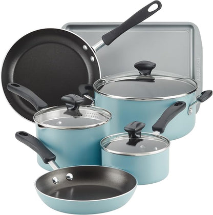 Farberware Cookstart Aluminum DiamondMax Nonstick Cookware Set, Kitchen Essentials, 15-Piece, Aqua