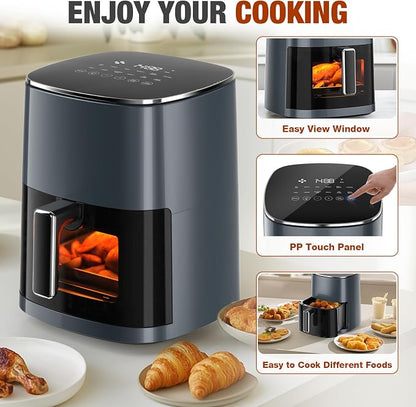 NEWBULIG Air Fryer 6.34 Quarts, Airfryer with Visual Window, 400℉ Fast Heating Air Fryers Oven with Timer, Auto-Off, Non Toxic & Non Stick, Multiple 12 Modes for Roast, Bake, Dehydrate, Fry, Reheat