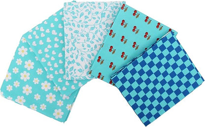 Threadart Exclusive 5 Fat Quarter Bundles - Aqua Confetti Brights Collection 100% Cotton Fabric - Premium 100% Cotton Quilting Fabric - No Duplicates - Full Size Fat Quarters 18"x21" - Aqua