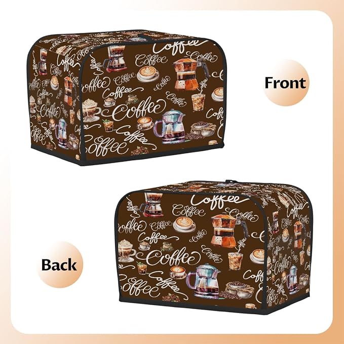 Toaster Cover 2 Slice Wide Slot Coffee ThemeBread Toaster Oven Dustproof Cover Small Appliance Kitchen Covers Dust and Fingerprint Protection for Women Gift 2 Slice