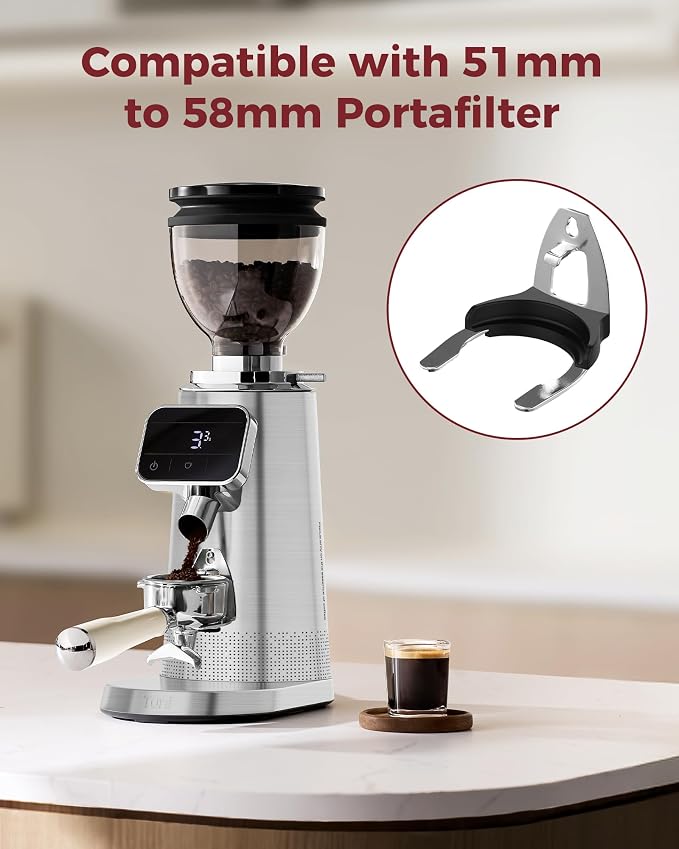 Tuni G3 64mm Flat Burr Coffee Grinder, 100 Grind Settings Electric Espresso Grinder with Single Dose Set | Commercial Grade Precision, Touchscreen | Anti-Static Tech | Stainless Steel (Silver)