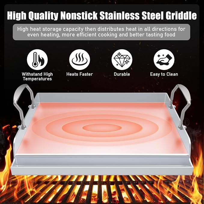 Nonstick Stainless Steel Griddle for Gas Grill Nanoceramic Griddle for Gas Top Stove 17" x 13" Flat Top Plate Cooking Skillet Pan Teppanyaki for Camping Outdoor Tailgating Plancha Para Cocinar
