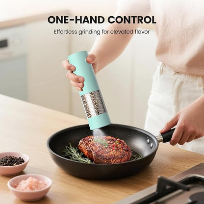Electric Salt and Pepper Grinder Set - Rechargeable Automatic Salt and Pepper Shakers, Kitchen Appliances with External Adjustable Coarseness, Larger Hopper for Cooking, Home Gifts(2 Pack,Mint Green)