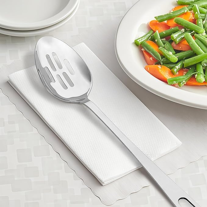 Abodpove Stainless Steel Cooking Spoons Set - Serving Spoons For Cooking, Large Cooking Serving Spoon & Slotted Spoon, Easy to Clean Kitchen Spoons Set, Dishwasher Safe