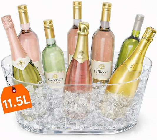 Lifewit 11.5L Ice Bucket for Parties, Large Plastic Drink Cooler for Champagne Wine, Beer, Clear Beverage Tub for Mimosa & Cocktail Bar, Portable Chiller for Party Hosting & Serving