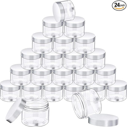SATINIOR 24 Pieces Empty Clear Plastic Jars with Lids Round Storage Containers Wide-Mouth for Beauty Product Cosmetic Cream Lotion Liquid Butter Craft and Food (White Lid, 6 oz)