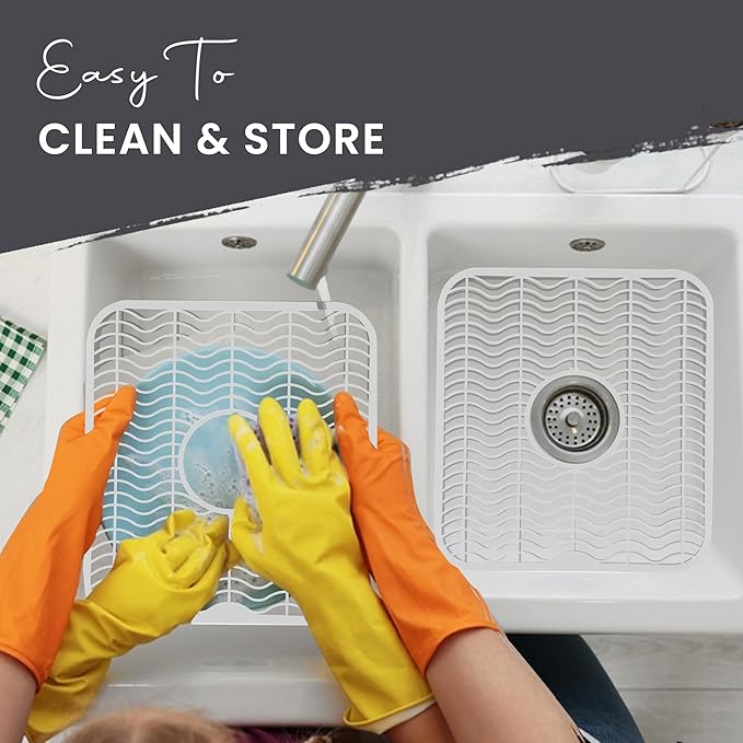 DecorRack White Sink Protectors for Kitchen, Plastic 12" x 11" Dish Rack, Protect Sink from Stains, Damage, Scratches, Dishwasher Safe Grid Mat for Kitchen (White)
