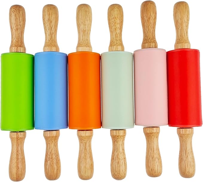 12 Pack Small Rolling Pin for Kids, 9 Inch Kids Rolling Pin for Home Kitchen (6 colors)