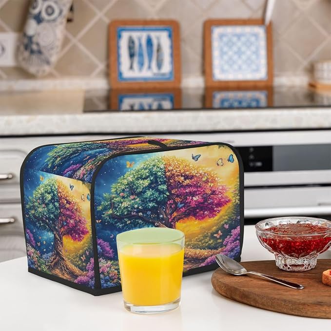 4 Slice Beautiful Tree Of Life Toaster Cover Waterproof Dust Fingerprint Bread Machine Cover Washable Kitchen Appliance Protector For Home Kitchen Bakeware Table Decor Women Gifts