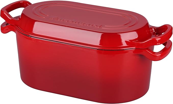 VORRINGARD Oval Dutch Oven Pot with Lid, Enamel Coating Cast Iron Bread Pans for Homemade Sourdough Bread Baking, Cooking, 4 Quart, Red