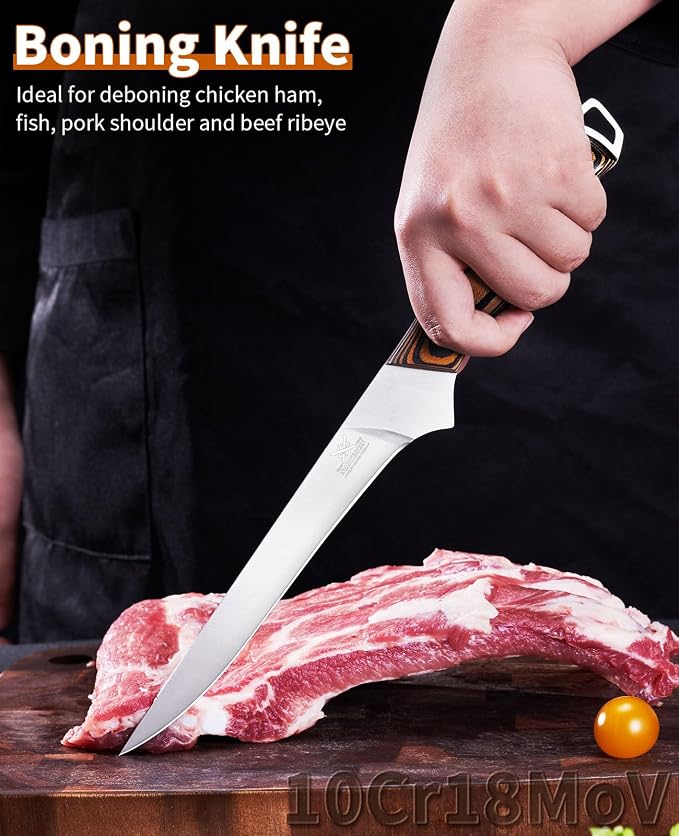 Naitesen Professional Boning Knife and Fillet Knife Set 2, Super Sharp Outstanding Flexibility 10Cr18Mov High Carbon Steel Full Tang Wooden Handle for Fish Meat Poultry Cutting Home Kitchen