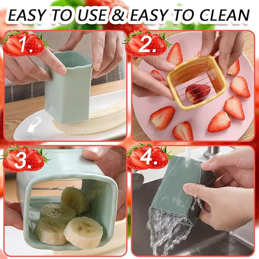 TULOBI 3 PCS Cup Slicer, Stainless Steel Egg Stainless, Strawberry Slicer, Mini Fruit Slicer Cup, Quickly Making Fruit Vegetable Salad, Creative Convenient Kitchen Gadget (Navy Blue + Pink + Cyan)