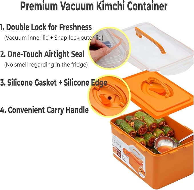 Probiotic Kimchi & Sauerkraut Container for Fresh Fermentation | Airtight Food Storage with Inner Vacuum Lid, (2.7 L) (0.71gal)