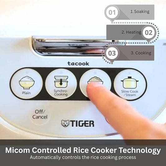 TIGER JBV-A10U 5.5-Cup (Uncooked) Micom Rice Cooker and Warmer with Tacook Food Steamer Cooking Tray Technology, White