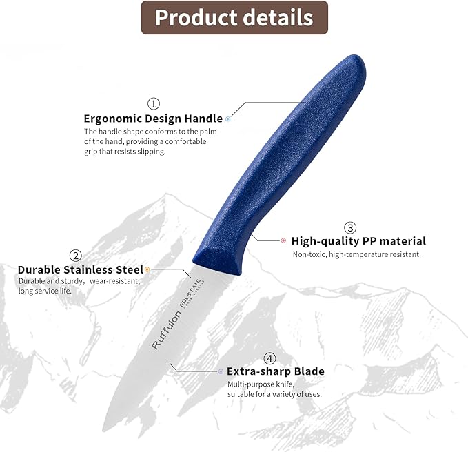 Stainless Steel Paring Knife With Serrated Blade, 6 Pieces Set Vegetable and Fruit Knife, Ultra Sharp Small Kitchen Knife, Colorful Paring Knives with PP Plastic Ergonomic Handle.