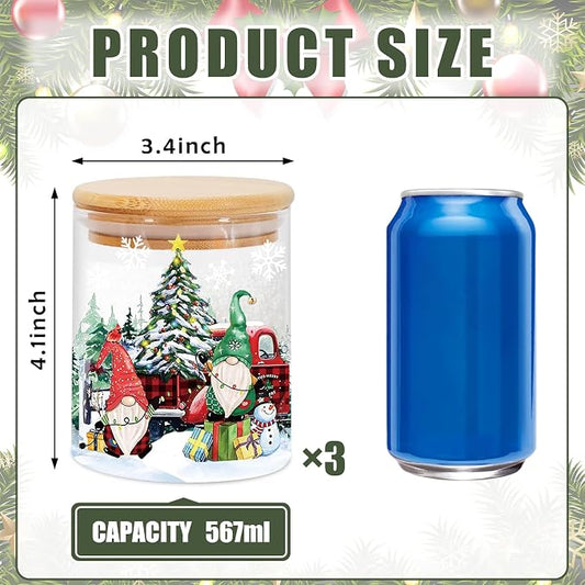 JarThenaAMCS 3Pcs Christmas Glass Storage Jars with Airtight Lid Watercolor Snowman Santa Gnome Decorative Canisters Sets for Winter Xmas Home Kitchen Countertop