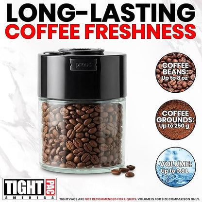 COFFEEVAC Pump It Out Airtight Coffee Container – Vacuum Storage Container for Ground Coffee Beans – Patented Vacuum Seal with Degassing Valve, 1/2 lb, Black/Clear
