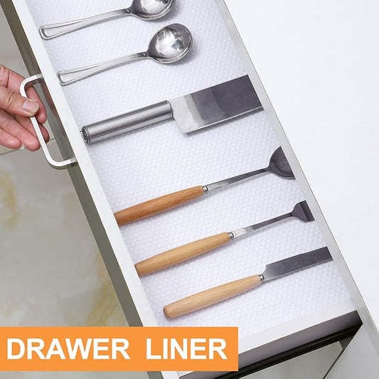 FLPMIX White Cabinet Drawer Liner: Non-Adhesive Kitchen Shelf Liners 10" W x 240" L - Easy to Cut & Clean Waterproof Bathroom Cupboard Paper for Pantry Shelves