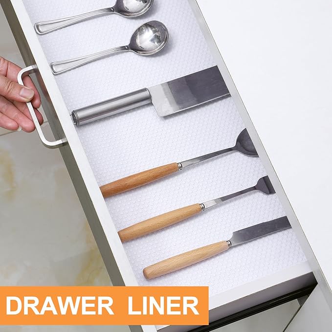FLPMIX Shelf Liner for Kitchen Cabinets 10 inch Wide - Easy to Cut Drawer Mat - Waterproof Pantry Cabinet Liner for Shelves 10" x 396 Inch White