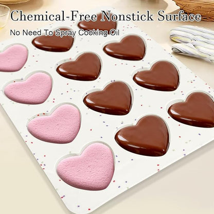 2 Inch Small Heart Shaped Silicone Molds, 12-Cup Cavity Baking Pan for Valentine's Day Muffins, Cupcakes, Chocolate, Tartlets, Egg Bites 2 Pack
