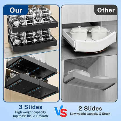 2 Pack Pull Out Cabinet Organizer Expandable Width(12.2"-20.47") & 21"Deep, Insputer No Drill Adhesive Slide Out Drawers with Upgrade 3 Slide Rails, Magnetic Panel, Roll Out Shelf for Kitchen, Pantry