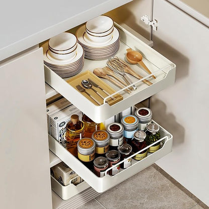Pull Out Cabinet Organizer, Slide Out Pantry Shelves with Nylon Adhesive, Heavy Duty Sliding Drawer Pantry Shelf for Pantry Kitchen Home Bathroom Under Sink