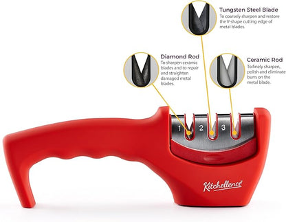 4-in-1 Kitchen Knife Accessories: 3-Stage Knife Sharpener Helps Repair, Restore and Polish Blades and Cut-Resistant Glove