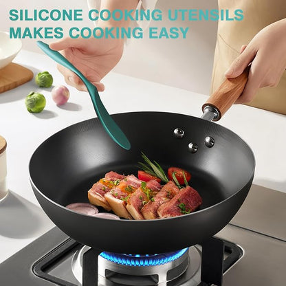 5-Piece Silicone Cooking Utensil Set, Food Grade Non-Stick Spatula and Ladle Set for Kitchen - Dishwasher Safe, Heat Resistant, Easy to Clean (Deep Green)