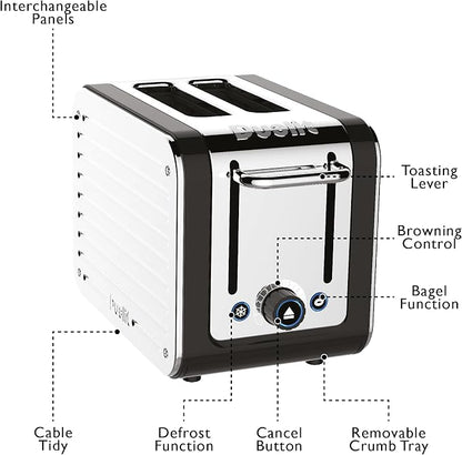 Dualit Design Series 2 Slice Toaster | Polished Stainless Steel with Black Trim | Extra-Wide Slots – Peek and Pop Function – Patented Perfect Toast Technology – Matching Kettle Available