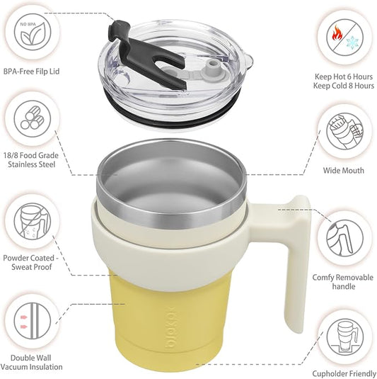 BJPKPK 10oz Stainless Steel Double Wall Insulated Tumbler With Handle And Straw Lid,Lemon
