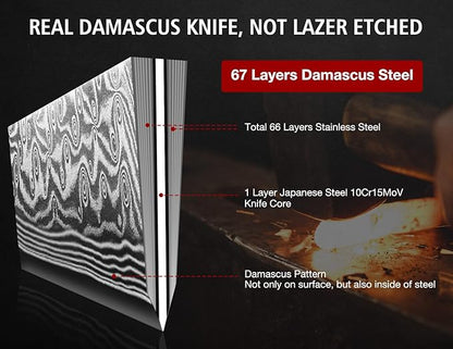 SHAN ZU Damascus Chef Knife, Utility Knife 6 Inch Japanese Steel Damascus Kitchen Knife, 67 Layers Professional High Carbon Super Steel Kitchen Knives with Ergonomic G10 Handle