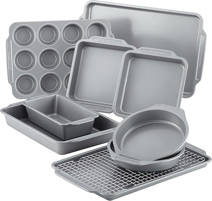 Farberware Nonstick Bakeware Set with Cooling Rack, 10-Piece, Gray