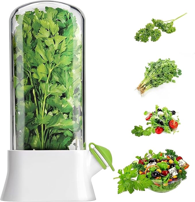 Fresh Herb Keeper for Refrigerator - Space-Saving Cilantro Container for Fridge - Clear Herb Saver for Cilantro, Mint & Asparagus - Herb Savor Bottle - Fresh Herb Storage